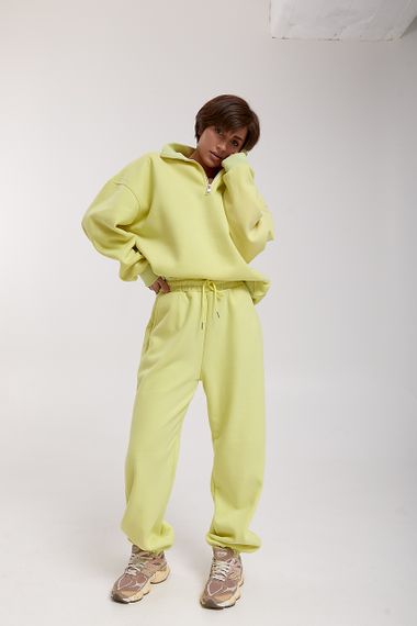 Теплий спортивний костюм зі світшотом на блискавці та джогерами - лимонний цвет, S/M (є розміри)