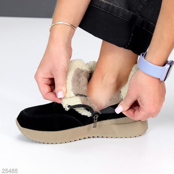 Черные замшевые зимние спортивные ботинки, молния + липучка | Зображення 5