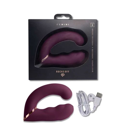 Подвійний вібратор Rocks Off Gemini Burgundy, 2 мотори, по 10 режимів, змінне положення ручки | Зображення 6