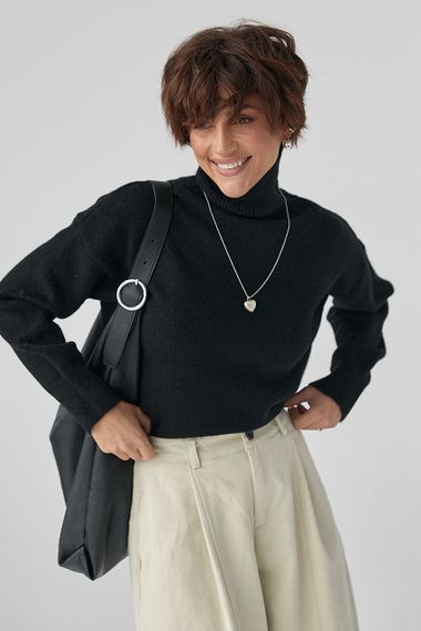 В'язаний однотонний гольф вільного фасону - чорний цвет, ONE SIZE (є розміри) | Зображення 4