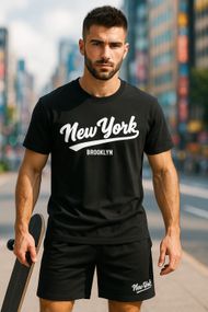Мужской летний спортивный костюм шорты и футболка VN126 цвет черный размер 48