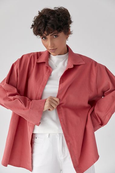 Вельветова класична сорочка - рожевий цвет, ONE SIZE (є розміри) | Зображення 4