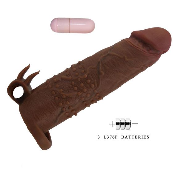 Подовжуюча насадка з вібростимуляцією Pretty Love - Quillon Vibrating Penis Sleeve Brown, BI-026281Z-1 Sex Aura | Зображення 5