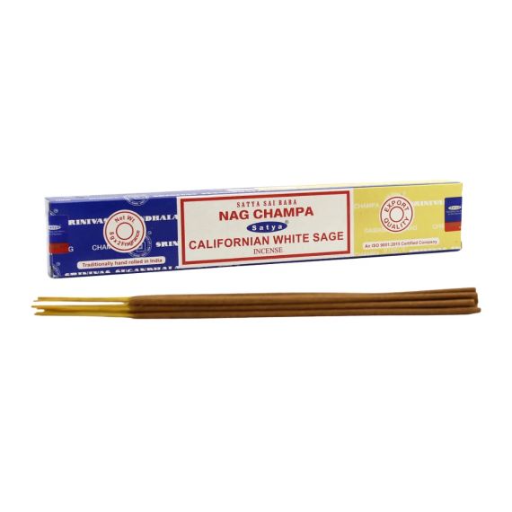 Аромапалички Наг Чампа та Каліфорнійська Біла Шавлія  Nag Champa Californian White Sage 16г Satya 8904234405186