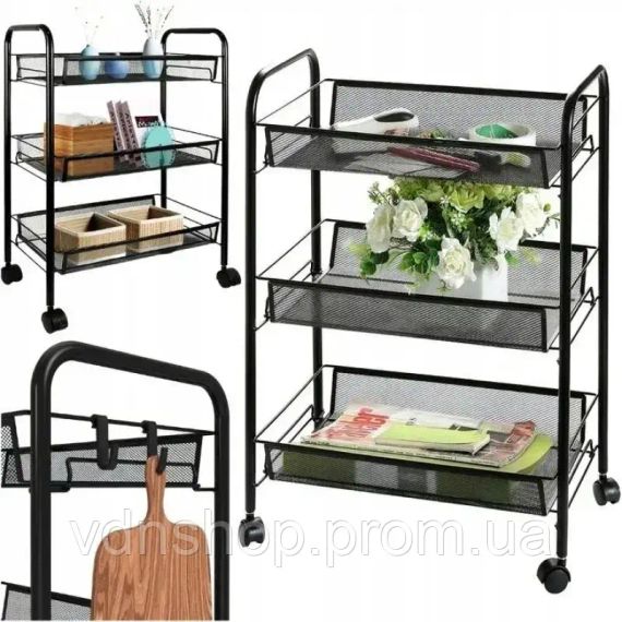Этажерка органайзер 3-х ярусная на колесиках | Зображення 1