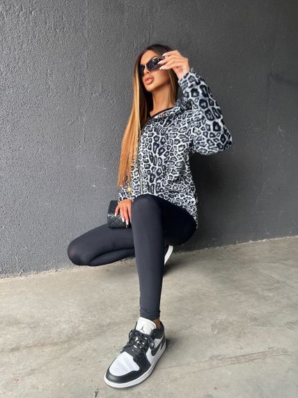 Женская теплая флисовая рубашка леопардовый принт ALI302/1 цвет серый, размер 54/56 | Зображення 4