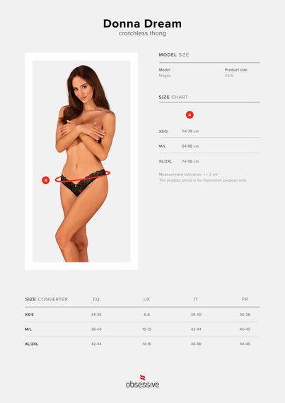 Мереживні стрінги Obsessive Donna Dream crotchless thong XL/2XL Black, відкритий доступ | Зображення 4
