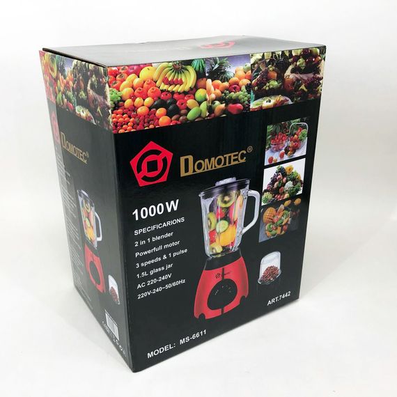 Блендер кухонний настільний DOMOTEC MS-6611 1000Вт, Блендер для молочних коктейлів, Блендер TY-110 чаша подрібнювач | Зображення 4