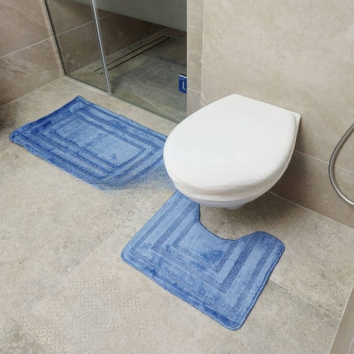 АКЦІЯ Набір килимків для ванної 2шт 40*50см+50*80см Рамка Econom синій + Фіранка PEVA Дариана | Зображення 2