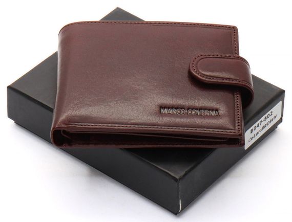 Коричневое мужское портмоне на кнопке из натуральной кожи Marco Coverna B047-802 | Зображення 1