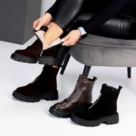 Теплые повседневные замшевые ботинки на молнии цвет Шоколад | Зображення 8