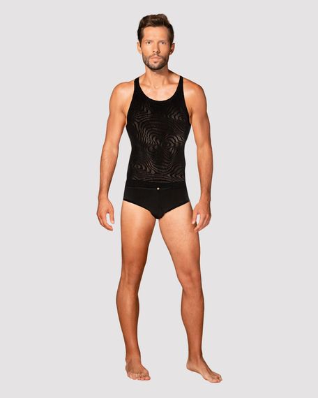 Мужская полупрозрачная майка-борцовка с узором Obsessive T103 tank top S/M/L, черная | Зображення 2