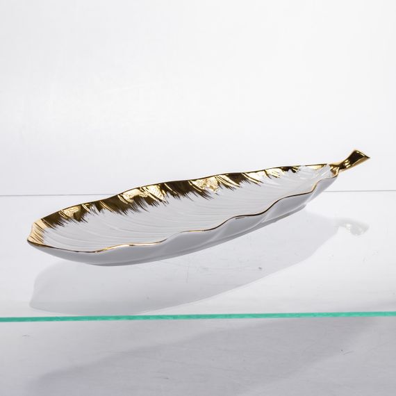 Фарфоровое блюдо для сервировки стола 37×13×2.5 (см) блюдо для подачи закусок Белый с золотом CJY-145 | Зображення 1