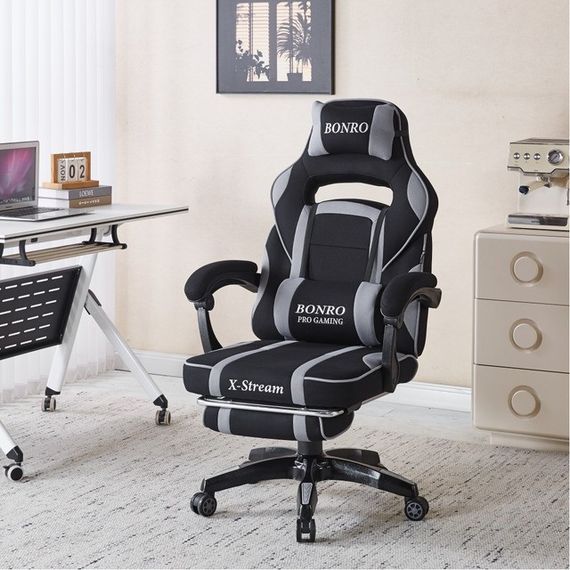 Крісло геймерське з тканини Bonro Бонро B-141 сіре з підставкою для ніг (42401110) | Зображення 8