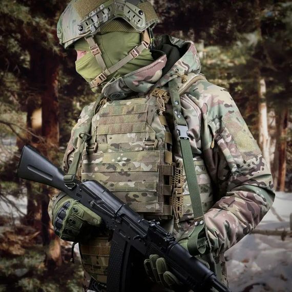 Ремінь одно/двоточковий з гумовим джгутом та карабіном олива | Зображення 1