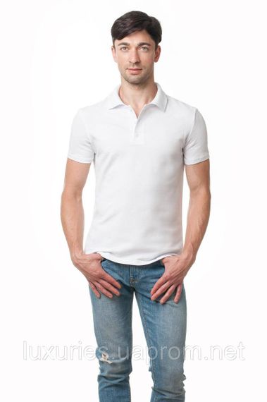Чоловіча біла футболка Поло з коміром зі 100% бавовни, Бавовняна біла футболка Поло (укр.виробництво), S