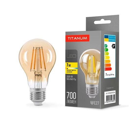 Світлодіодна лампа TITANUM  Filament A60 7W E27 2200K бронза
