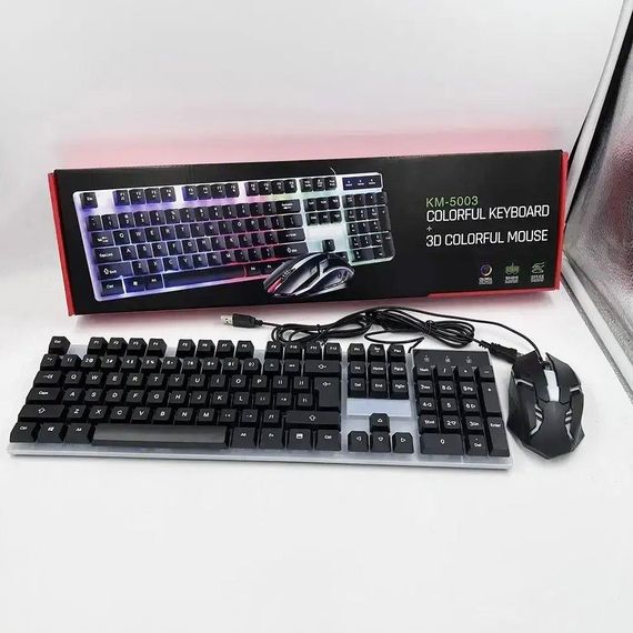 Игровой набор клавиатура и мышка с RGB подсветкой, от USB, KEYBOARD KM-5003 / Проводная клавиатура для | Зображення 7