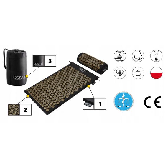 Килимок акупунктурний з валиком 4FIZJO Classic Mat Аплікатор Кузнєцова Black/Gold (P-5907739314987) | Зображення 6