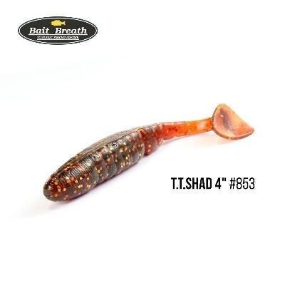 Приманка Bait Breath T.T.Shad 4" (6 шт) (S853 motor oil／Gold)
