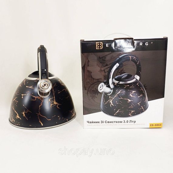 Емальований чайник Edenberg EB-12610 зі свистком та антипригарним покриттям 3л Black | Зображення 1