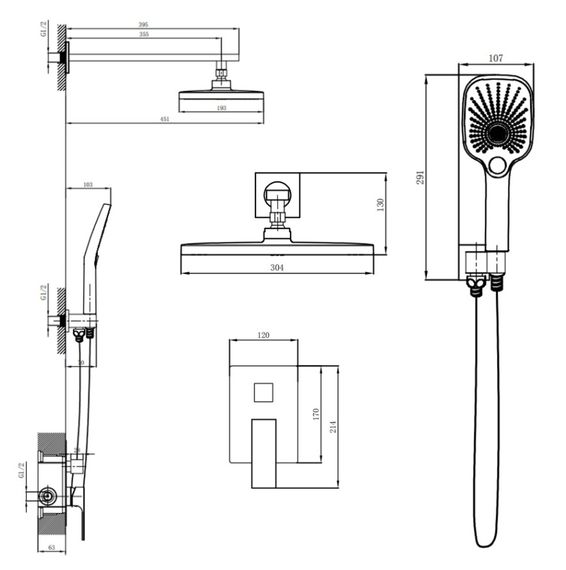 Душова система для душу Qtap Gemini прихованого монтажу Black Matt QTGEM113BLM45697 | Зображення 1