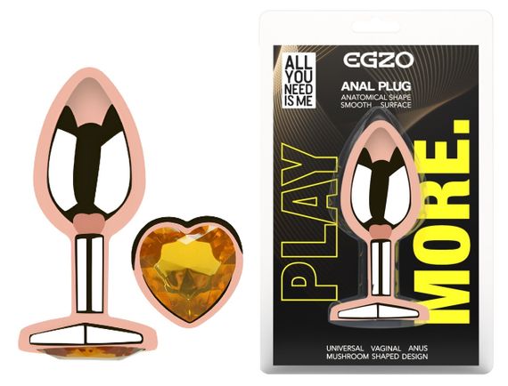 Анальна пробка з кристалом EGZO - Rose Gold Heart Plug Yellow size M Sex Aura