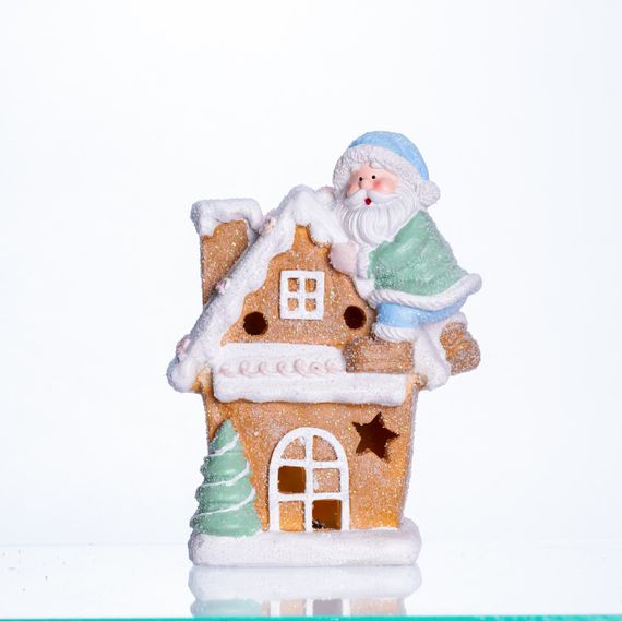 Новорічна декоративна фігурка з підсвіткою 14×9×20 см Новорічний декор Будиночок з Сантою з порцеляни CR-6-6 | Зображення 2