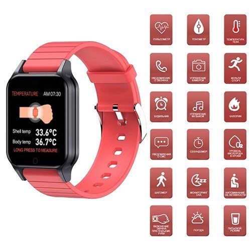 Смарт часы Smart Watch T96 стильные с защитой от влаги и пыли с измерением температура тела. MU-450 Цвет: красный | Зображення 1