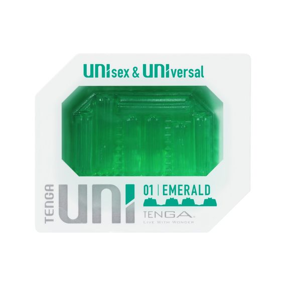 Унісекс-стимулятор Tenga UNI Emerald, зелений, з геометричним рельєфом, лубрикант у комплекті