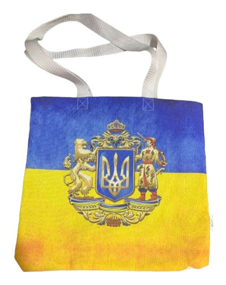 Екосумка шопер 4Profi "Герб козак та лів фон прапор" двунитка (хлопок) біла