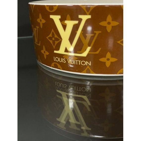 Брендовая керамическая миска для животных собак и котов одинарная Louis Vuitton, коричневая | Зображення 1