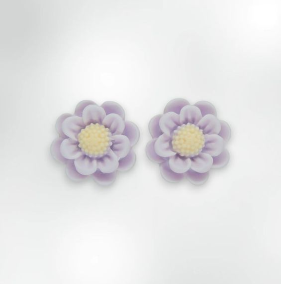 Чарівні дитячі сережки кліпси для дівчаток Liresmina Jewelry «Фіалка» у фіолетово-жовтому кольорі 1.8 см