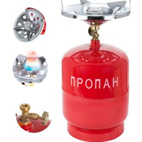 Газовый баллон Пропан УКП-83 с горелкой 5 л, Туристический газовый баллон с горелкой красный, 5 литров