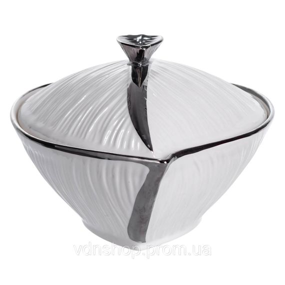 Супниця 800 (мл) порцелянова 26×18×14 (см) з кришкою Білий з сріблом XL-4074AS | Зображення 3