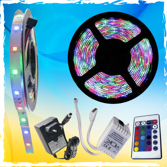 Світлодіодна Led-стрічка 5м. Лед стрічка, RGB. Led з пультом. Стрічка різнокольорова 3528
