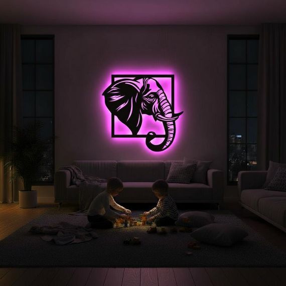 Панно декоративне картина на стіну Слон LED 16 кольорів телефон 475х500 acr-p000171 | Зображення 7