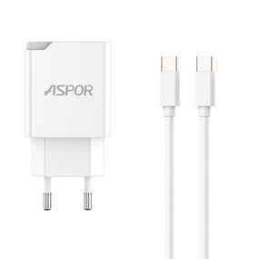 Мережевий зарядний пристрій Aspor A826 PD (20W/USB/Type-C) + кабель USB — Type-C-білий