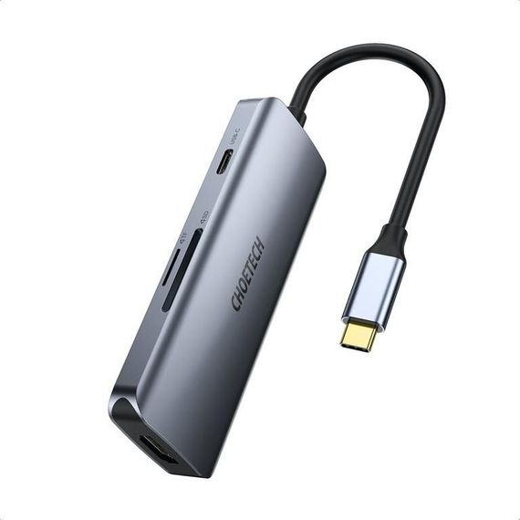 Адаптер Choetech HUB-M19-GY, USB Type-C 7-в-1 | Зображення 1
