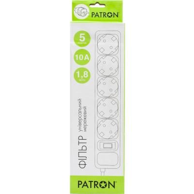 Сетевой фильтр питания Patron 1.8 m3*1mm2 (SP-1052) 5 розеток BLACK (EXT-PN-SP-1052) (EXT-PN-SP-1052) | Зображення 1