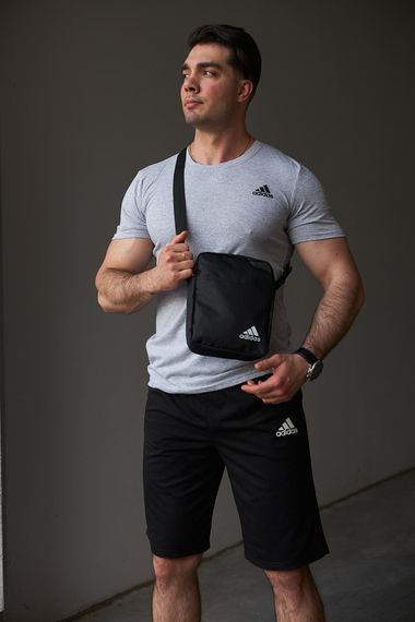 Комплект чоловічий Adidas: футболка сіра + шорти чорні + барсетка чорна (9978091663) | Зображення 2