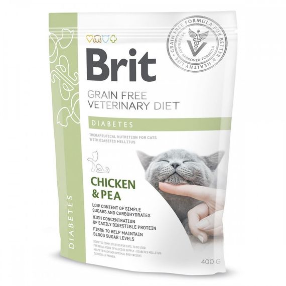 Корм сухий Brit Grain Free VetDiet Cat Diabetes для котів з цукровим діабетом беззерновий з куркою та горохом 400 г
