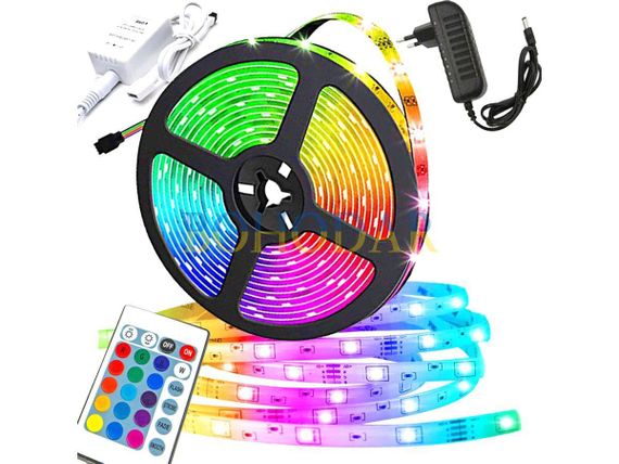 Комплект світлодіодна стрічка лента LEDSTRIP LED 3528 5 метрів RGB SMD різнокольорова + Блок живлення + Контролер + Пульт Польща! | Зображення 2