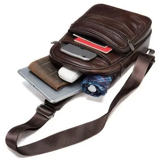 Стильная мужская кожаная сумка слинг среднего размера из качественной итальянской кожи в фирменной упаковке JD-81 | Зображення 1