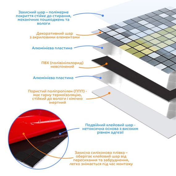 Самоклеюча алюмінієва плитка 300х300х3мм Срібна із золотом мозаїка SW-00001826 | Зображення 1