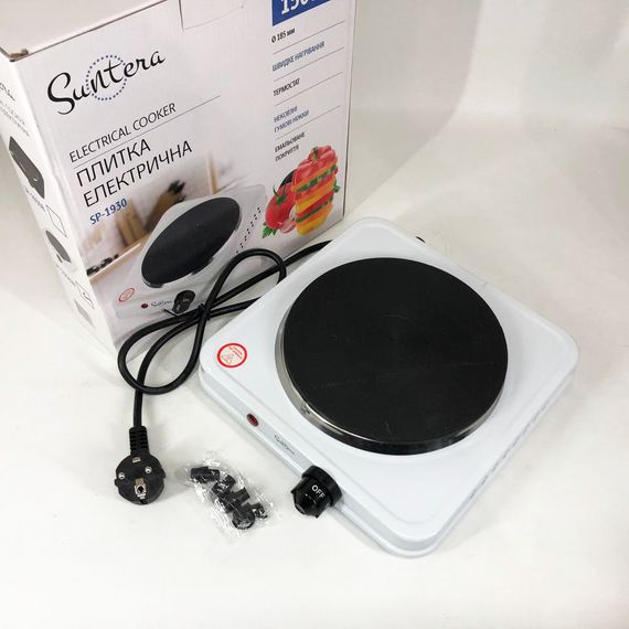 Плита електрична Suntera SP-1930, електроплита 1 комфорка, електроплита кухонная. Колір: білий | Зображення 4