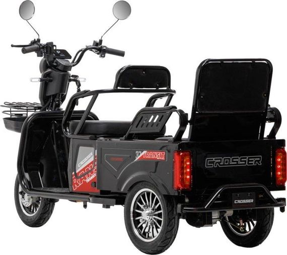 Электротрайк Crosser Transit TR-5 1500W 72V 24Ah, грузовой трехколесный электроскутер до 60 км, 3 места Чорний | Зображення 2