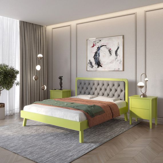 Двоспальне дерев&#039;яне ліжко Mebigrand Токіо Лайм (S3050G70Y)/Аляска 93 (Сірий) 180х200 см (MBG-4759)