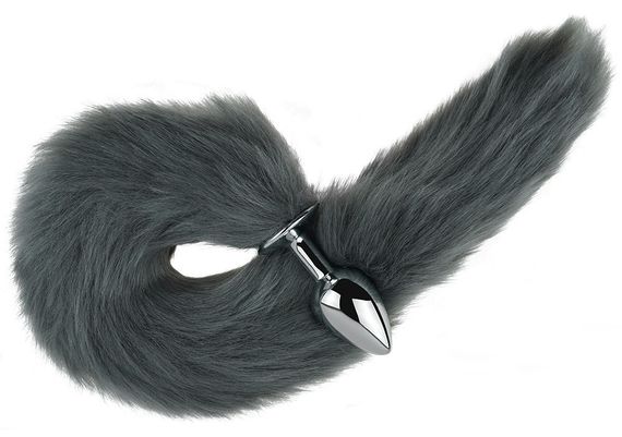 Анальна пробка з хвостом EGZO - Fox Tail Silver Plug Light Gray, size S Sex Aura