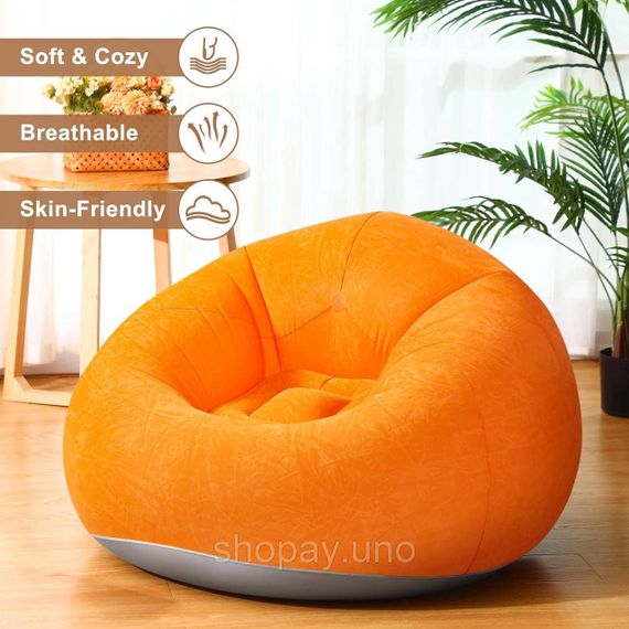 Надувное кресло-пуф Inflatable Sofa / Надувное кресло-мешок 110×110×85 см Оранжевый | Зображення 3